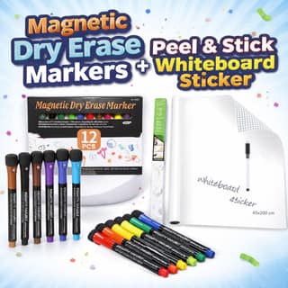ALTYRITE Whiteboard Sticker Roll 45 x 200 cm with 12 Magnetic Dry Erase Markers | Self Adhesive White Wall Board, Reusable Writing Surface | No Ghosting for Kids, Planner, Kitchen & Office