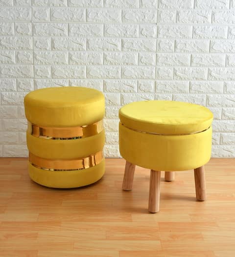 SmartKart Ottoman Pouffe Stool for Living Room Poof Sitting Furniture Footrest Pouffe for Sitting | Foot Stool for Office, 16x16x16 Inch, Brown (Combo, Yellow)