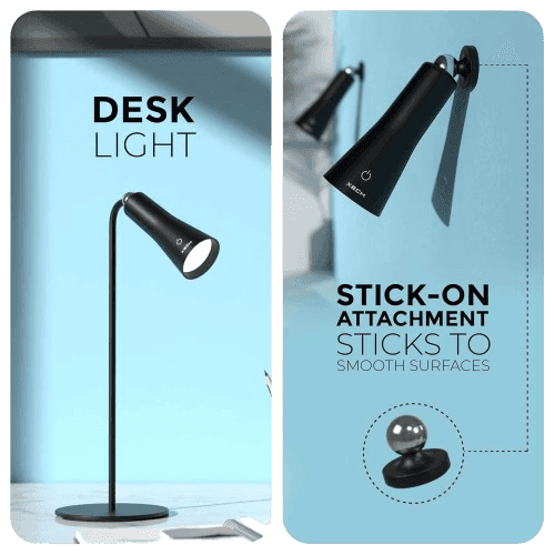 Table Lamp for Study with Multiple Attachments Desk Lamps For Students 4 in 1 Rechargeable Desk Light with Powerful Neodymium Magnets & Adjustable Brightness Reading Lamp USB C Charging (Magneto) (Black) view 2
