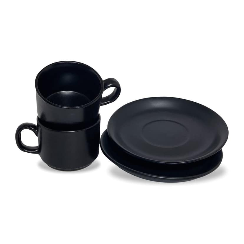 Ceramic Dining Chic Matte Black Tea cups with Saucers Set of 2 view 2