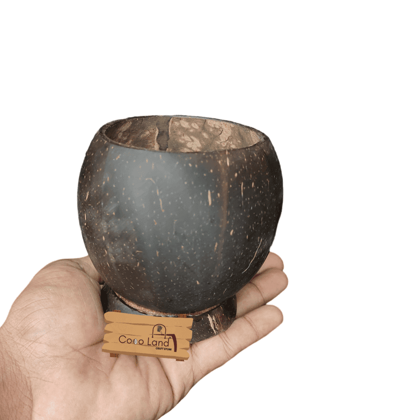 Coco Land Matte Polished Full Coconut Shell Bowl With base (MEDIUM SIZE )(8-10 CM Diameter) 300 ml Decorative Bowl /Handi Craft /Craft Making /Art Shell