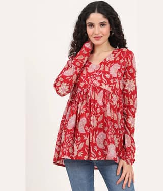 Divena Women's Cotton Peplum Top ( Red )