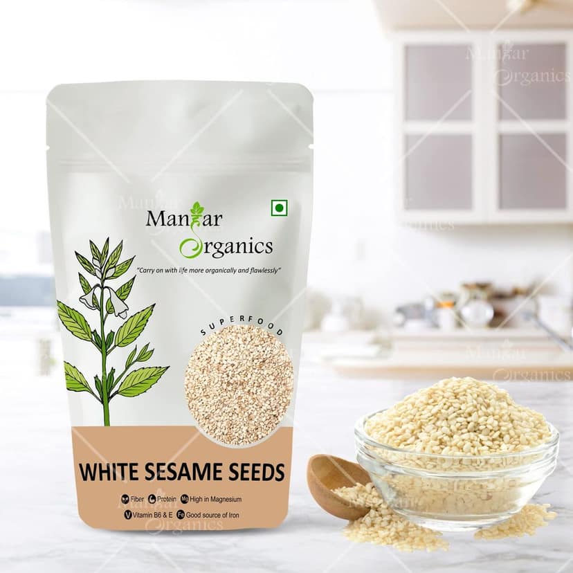 ManHar Organics Natural White Sesame Seeds 2kg | White Til | (Pack of 2, 1kg each) view 2