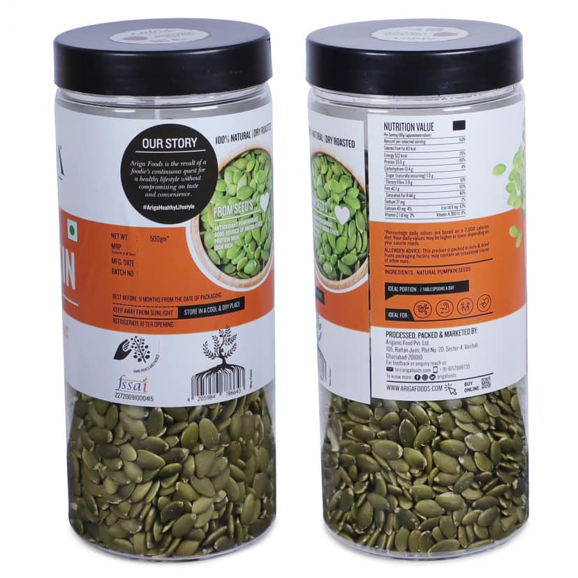 Ariga Foods Roasted Pumpkin Seeds Premium Healthy & Nutritious Pumpkin Seeds 1kg (2 x 500gm) view 2
