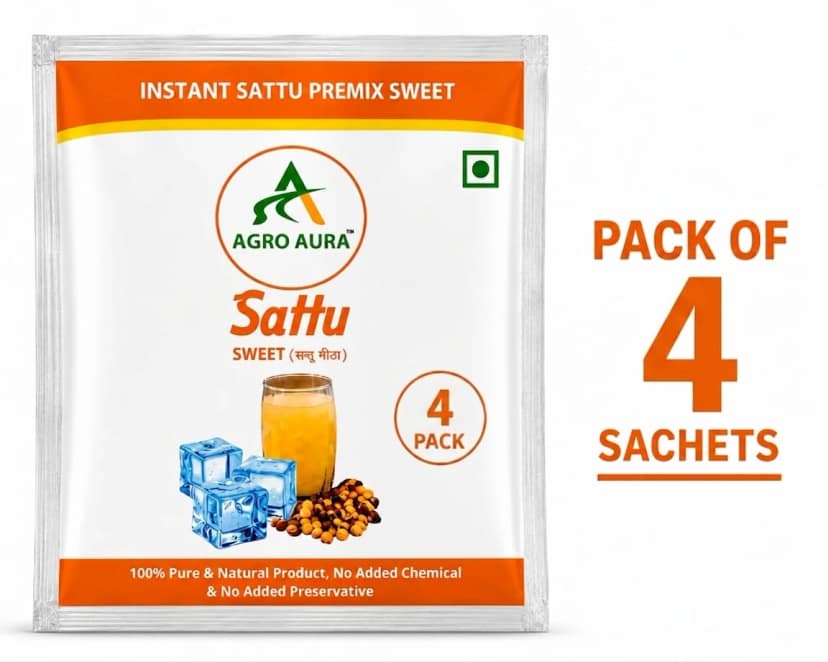 AGRO AURA Instant Sweet Sattu Premix 100 Percent Pure Natural Drink Mix Pack of 4 Sachets 40 g Each view 2
