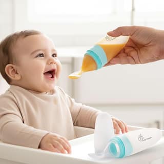 R for Rabbit First Feed Food Feeder for Kids, 90ml Capacity, Premium Soft Silicone Spoon Food Grade BPA Free Material for Kids of 12+ Months (Blue)
