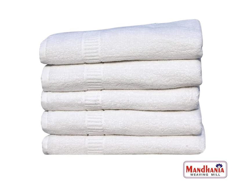 Mandhania Lovely White Cotton Bath Towels 400 GSM (28x57) Pack of 5 view 2
