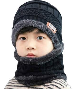 Woolen Cap & Neck Warmer for Winters with Fur Inner Side Warm Scarf Set Winter woolen Cap For kids