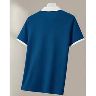 Ausk Mens Teal Blue, White Solid Cotton Blend Polo T-Shirt view 2