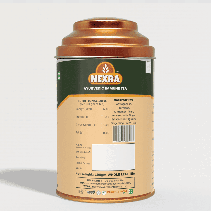 Nexra - Ayurvedic Immune Tea - 100g Tin Box | Whole Leaf Herbal Blend | Natural Immune Boost and Wellness view 2