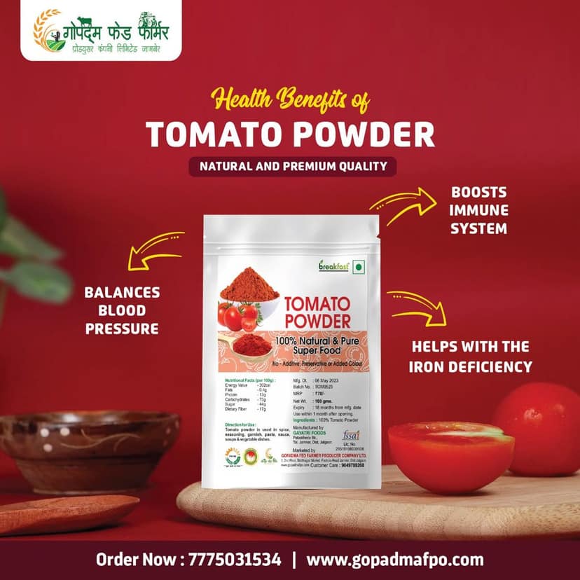 100% Natural and Pure Tomato Powder - 100 gm view 2