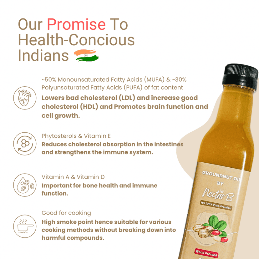 Wood Pressed Groundnut Oil | 100% Pure | Kachi Ghani | Unrefined | Chemical-Free view 2