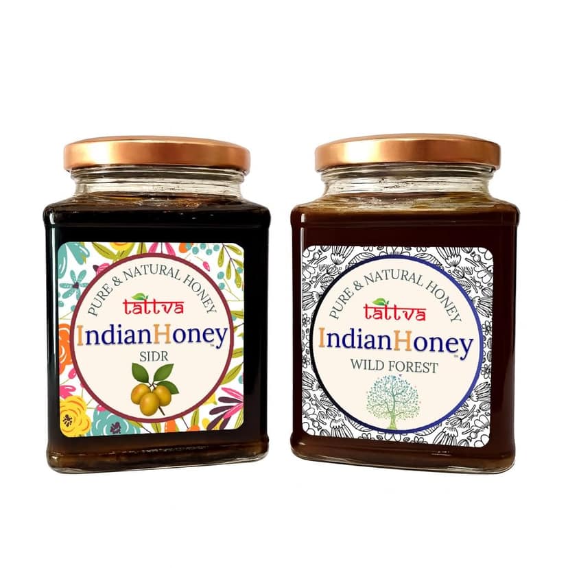 IndianHoney Wild Forest & Sidr Honey Combo (Pack of 2) | Pure & Natural | 1kg (500g Each) | Unprocessed & Unfiltered Natural Sweetener