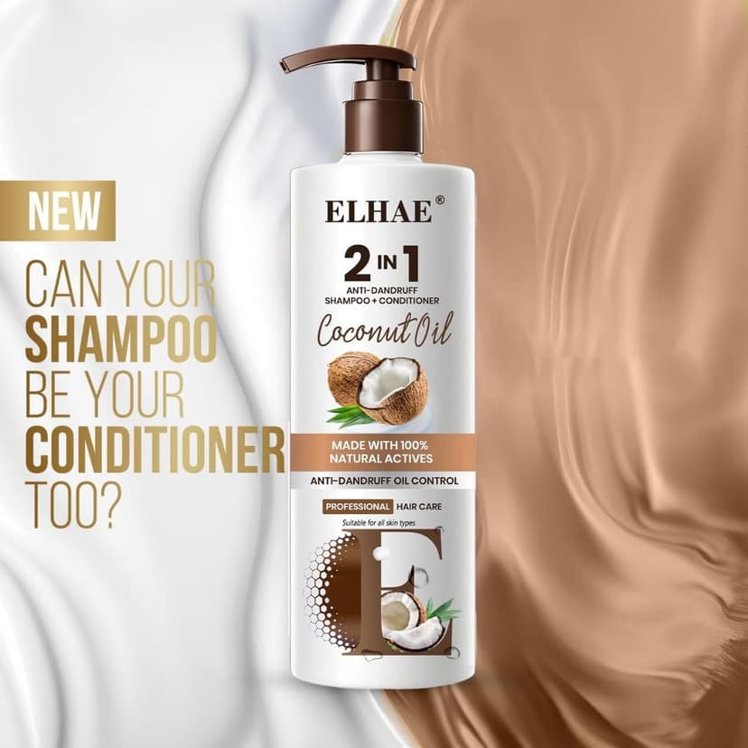 ELHAE 2-in-1 Anti Hairfall and Anti Dandruff Shampoo with Conditioner for Women and Men | Hairfall Control, Dandruff Protection, and Coconut Oil Extract for Oil Control - 300ml view 2