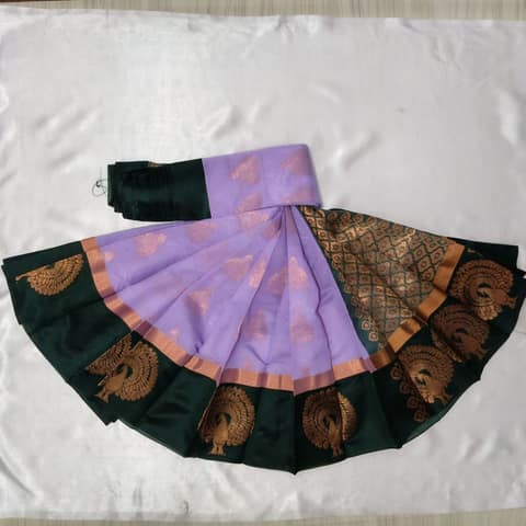 Silk Cotton Saree with Blouse - Lavender view 2