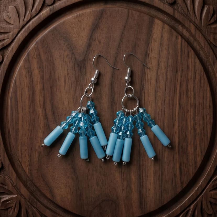 Artisan Blue Bead Dangle Earrings view 2