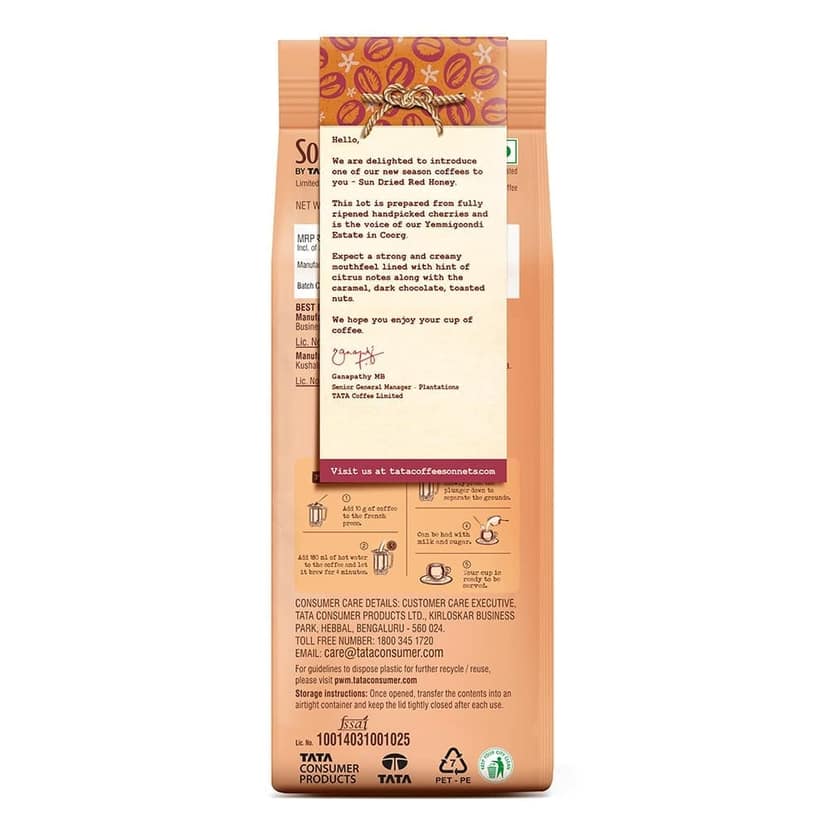 Tata Sonnets Yemmigoondi Sun Dried Red Honey Medium Roast French Press, 250g view 2