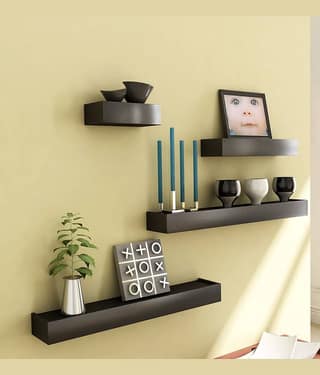 Home Sparkle Floating Shelves Black Wood - Pack of 4
