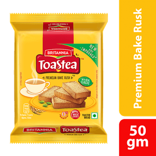 Britannia Toastea Premium Bake Rusk With Goodness Of Elaichi, Sooji & Wheat, 50 G