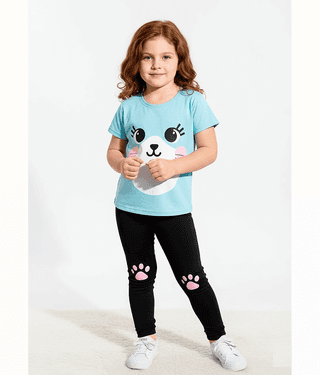 CUTEVIBE Pack of 1 Baby Girls 100% Cotton T-shirt & Pants ( Light Blue )