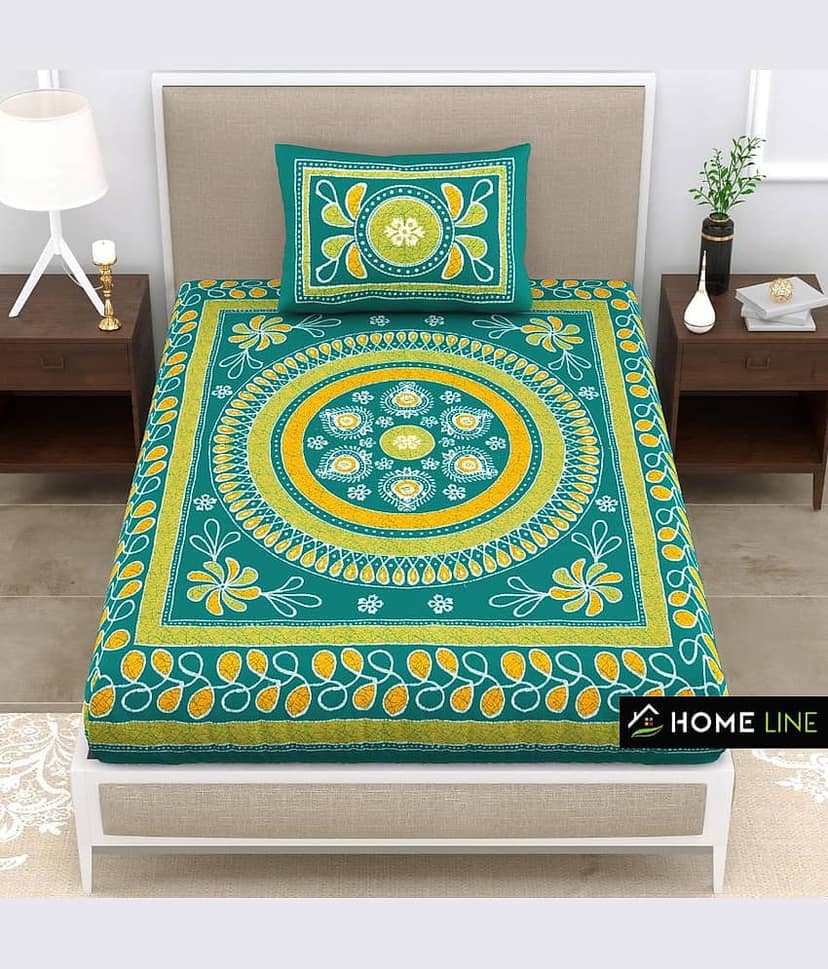ABHACLOTHO Cotton 1 Single Bedsheet with 1 Pillow Cover ( Blue ) view 2
