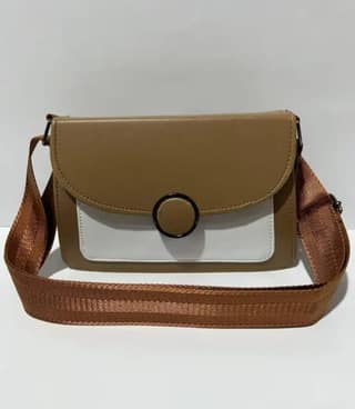 Stylish Tan & White Two-Tone Crossbody Shoulder Bag with Adjustable Strap