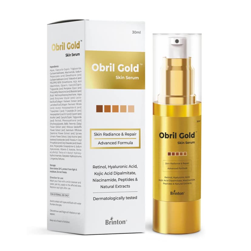 Brinton obril Gold Serum for Hyperpigmentation | With Hyaluronic Acid, Niacinamide, Kojic Acid & Retinol | Fades Dark Spots, Acne Marks, Wrinkles & Fine Lines | Boosts Glow | 30 ml (Pack of 2) Brinton obril Gold Serum for Hyperpigmentation | With Hyaluro view 2