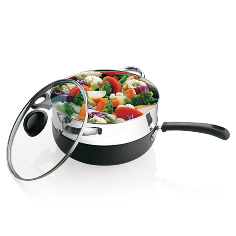 Premier Non Stick Trendy Black Stainless Steel Multi Steamer with Glass lid view 2