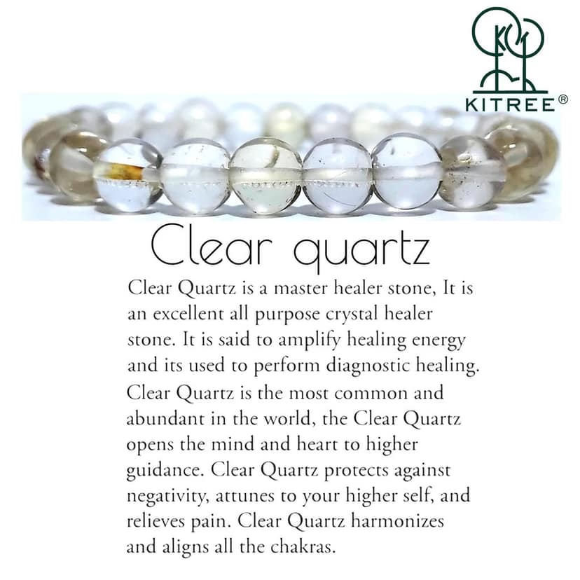 KITREE NATURAL CLEAR QUARTZ CRYSTAL BRACELET 8MM ROUND FOR UNISEX(WHITE COLOR) view 2