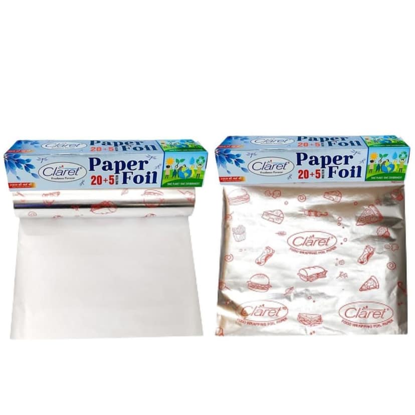 Claret 20+5 Mtr Kitchen Paper Foil - Aluminium Foil with Butter Paper, Multipurpose for Cooking, Wrapping & Baking view 2