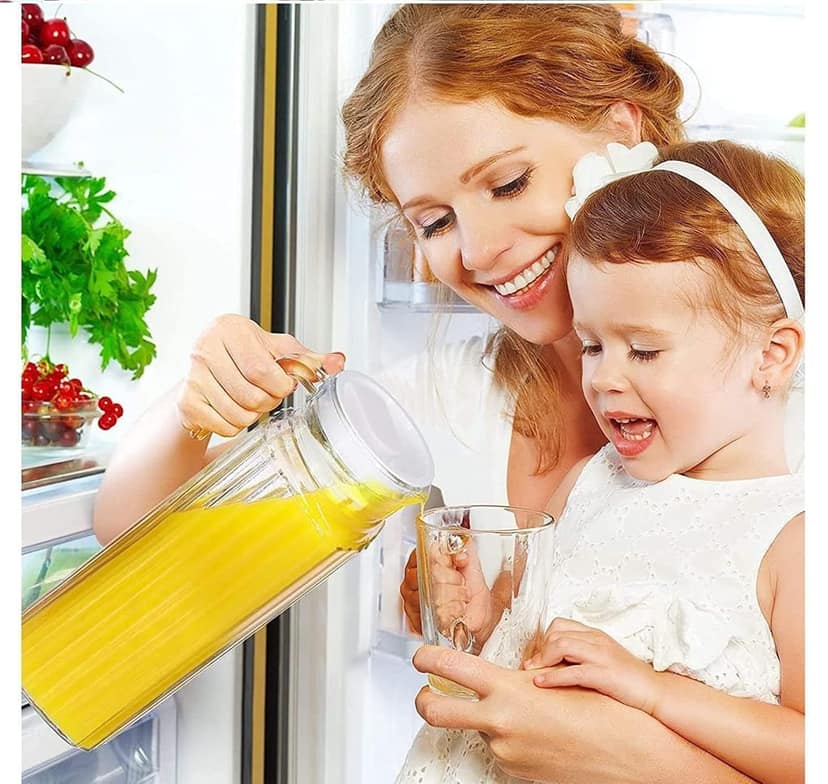 Lining Glass Water jug | 1.5 Littre | Water/Juice Pitcher Carafe with Handle and Lid | Perfect for Drinking Beverages, Serving Kitchen and Dining/Tableware-Milk, Juice, Water view 2