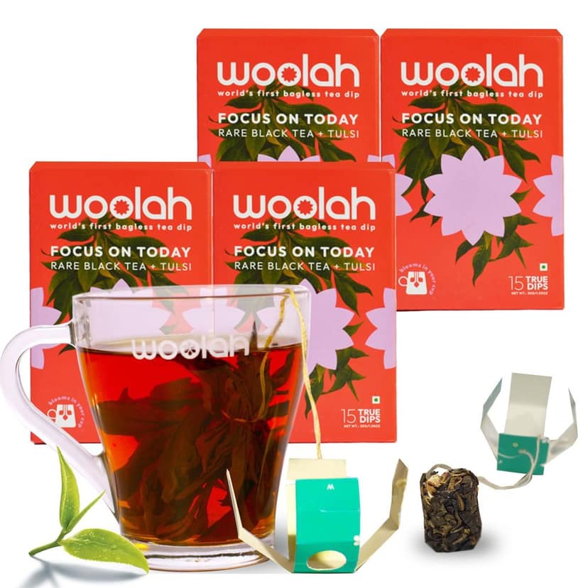 Woolah Rare Assam Tulsi Green Tea - World's 1st Bagless Whole Leaf Organic Tea Dip | 15 pcs | Single Origin Tea | Naturally Anti-Oxidant With Tulsi's Healing Properties | Plastic-free
