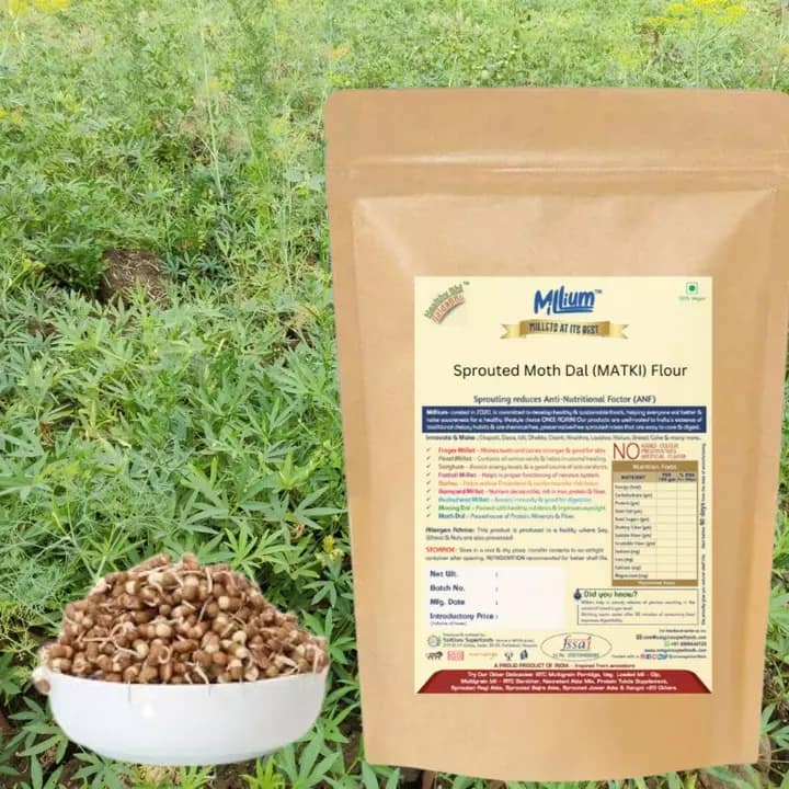 Millium Sprouted Moth Dal Flour Freshly Ground High Protein Plant Based Gluten Free Nutrient Rich Matki Flour 500g