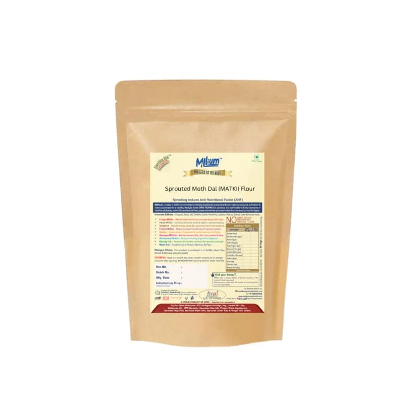 Millium Sprouted Moth Dal Flour Freshly Ground High Protein Plant Based Gluten Free Nutrient Rich Matki Flour 500g view 2