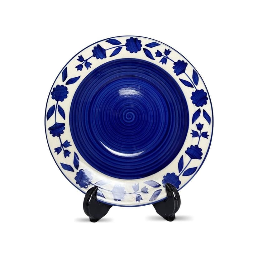 Ceramic Dining Royal Blue Floral Hand-painted Ceramic Deep Pasta Plates Set of 2 view 2