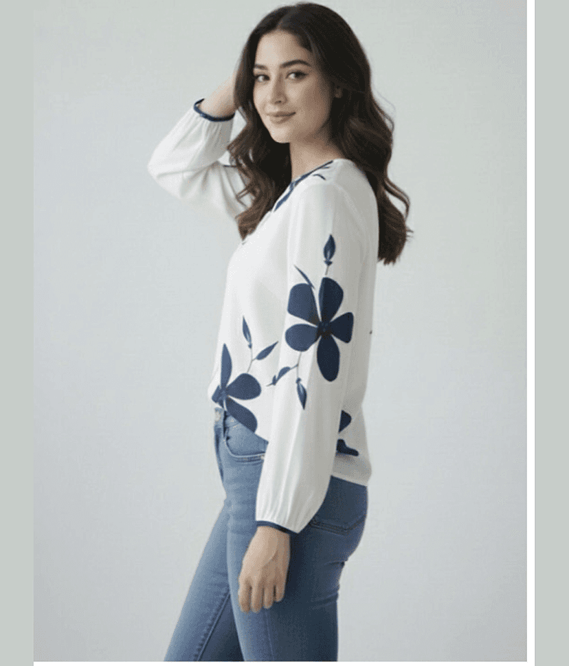 HF WARD Women's Cotton Regular Top ( Blue ) view 2
