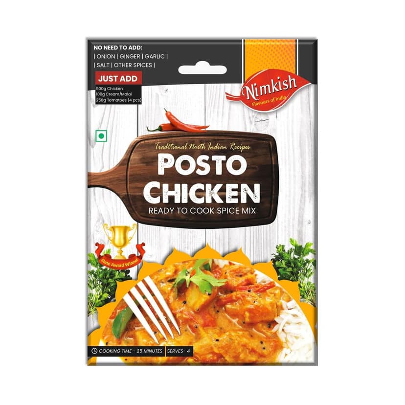 Nimkish Posto Chicken Ready to Cook Spice Mix | 40g | Onion Ginger Garlic Already in Mix | Himalayan Recipe