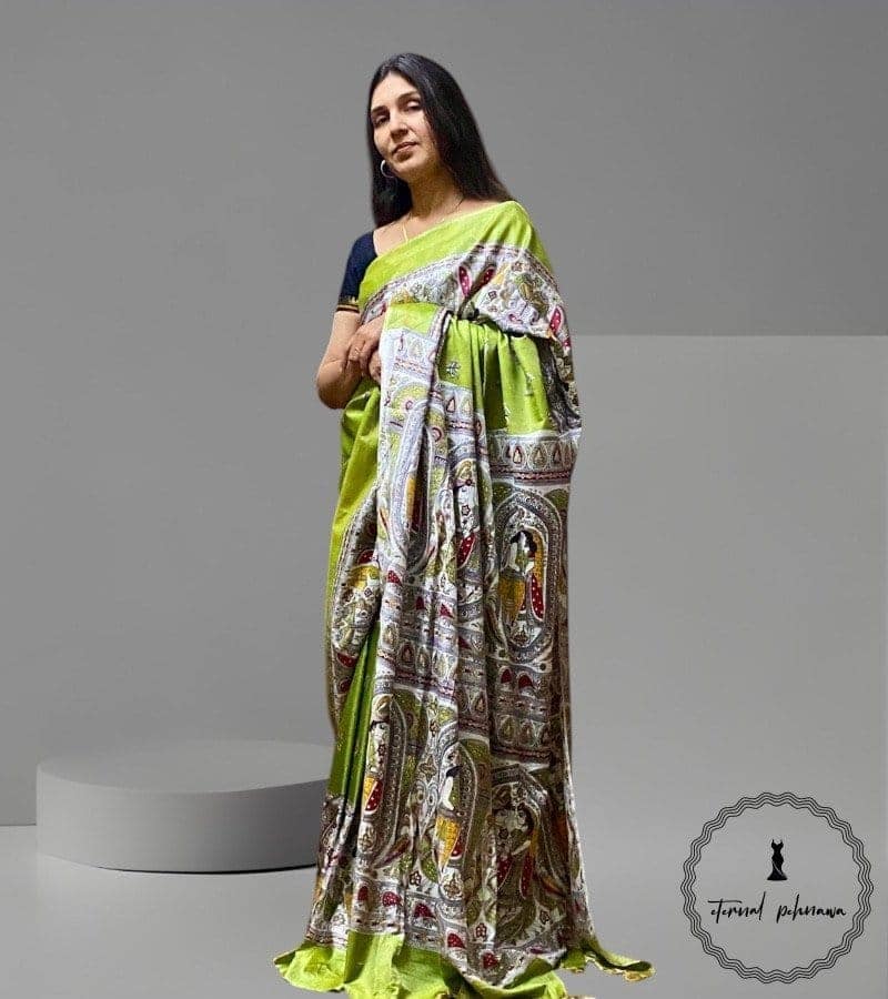 Beautiful Madhubani Digital Print Katan Silk Saree view 2