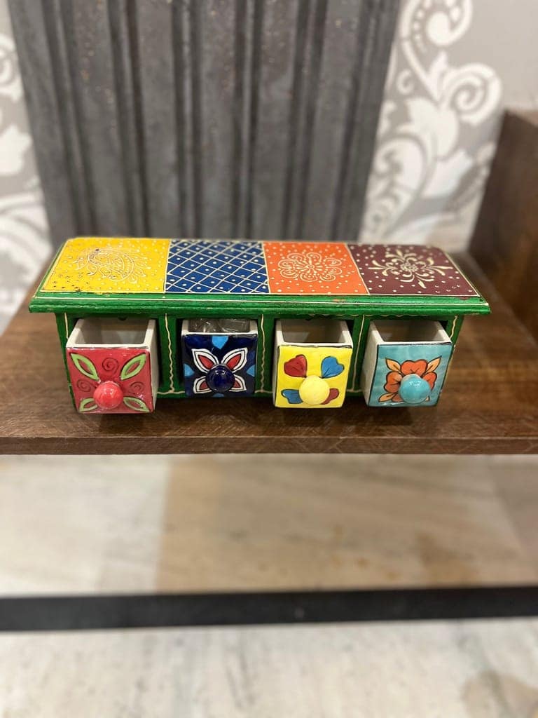 Wooden handpainted 4 Knobs Ceramic Drawer Chest with Wooden Case,Handcrafted Ceramic 4 Drawers and Knobs view 2