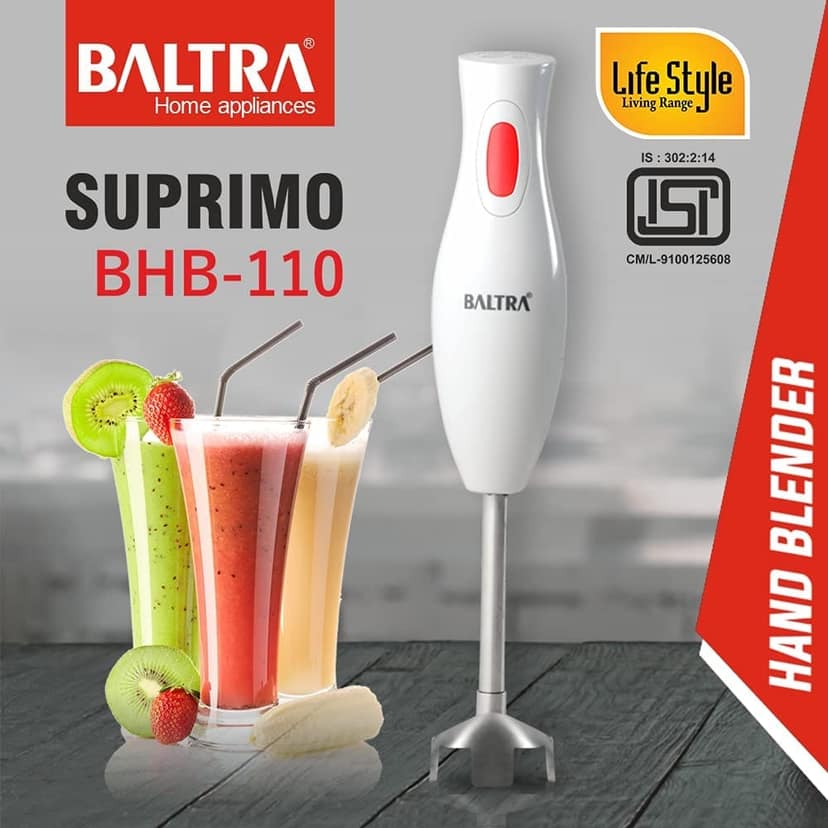 BALTRA Suprimo Hand Blender 250 Watts with Push Button Control, Low Noise Blender, Overheat Protection, Stainless Steel Blade, Light Weight Hand Beater (2 Year Warranty with Doorstep Service) view 2
