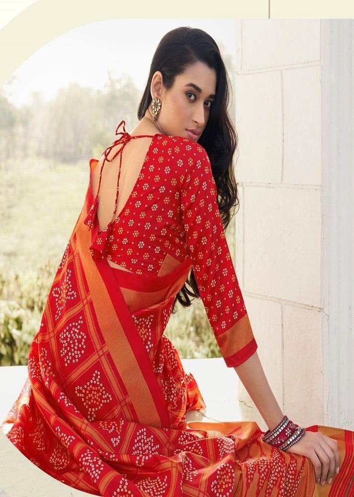 Bandhej Printed Art Silk Saree in Red view 2