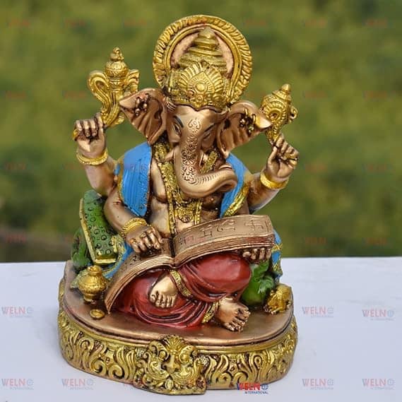 WELNO International Big Size Ganesha Reading Ramayana Statue Hindu God Ganesha Sitting Idol for Home Decor & Office (24 cm) view 2
