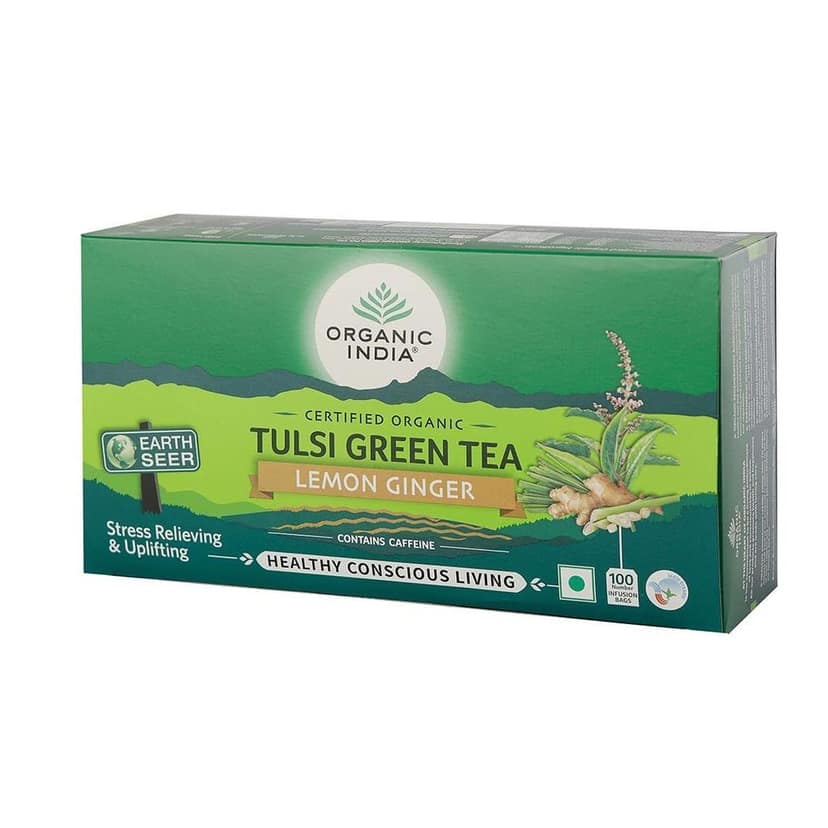 Organic India Tulsi Green Tea Lemon Ginger 100 Teabags view 2