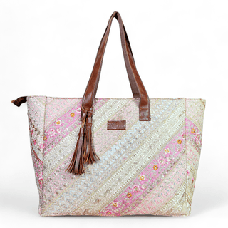 PRASHU Recycled Embroidery Lace Tote Bag Women Handbag For Office, Shopping,Travel & Gifting Shoulder Bag For Women & Girls