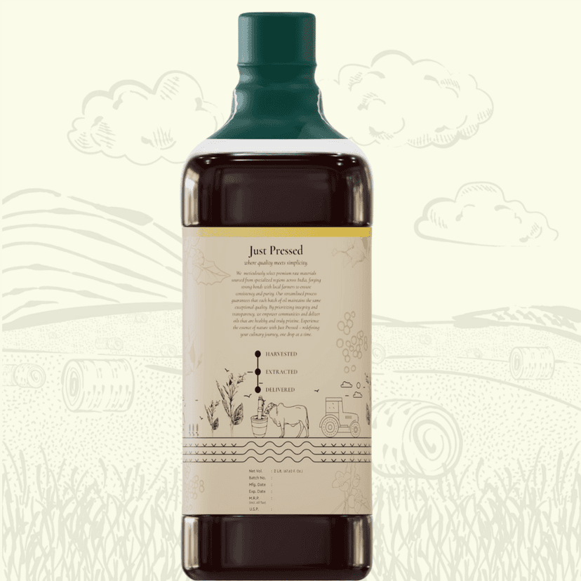 JustPressed Wood Pressed Mustard Oil 2 Litres (Cold Pressed - Extracted on Wooden Churner) | Kolhu/Kacchi Ghani / Chekku view 2