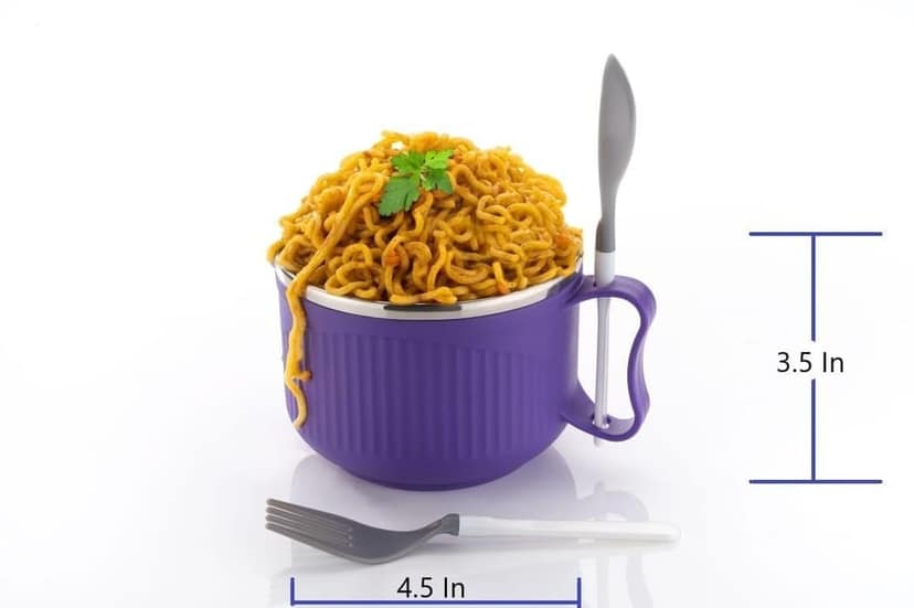 HAPPI Stainless Steel Noodles & Soup Bowl with Handle & Spoons, Leak Proof Bowl for Pasta, Soup, Rice, Maggie Food Container Mug for Use in Kitchen, School, Office, Travel (Purple-700ml) view 2