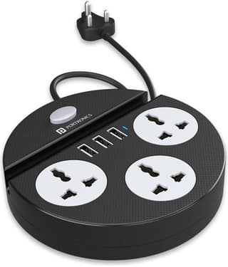Portronics Power Plate 5:Power Converter With USB Charger ,Black (POR 1565)