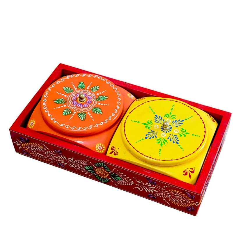 Hand painted wooden box with two containers / dry fruit box view 2