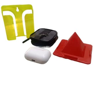 Mobile Accessories Combo Set with TrueWireless Earbuds, Leather Pouch for Earbuds and Tabler& Mobile Stand, Wall Mount Mobile Stand