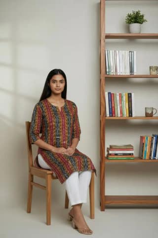 Handwoven Sambalpuri Cotton Kurti in Bandhakala Ikat, Natural Dyes